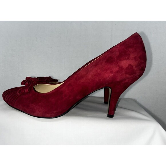 Enzo Angiolini Red Suede Pleated Toe With Bow Woman’s Heels Size 9.5 M - Picture 8 of 15